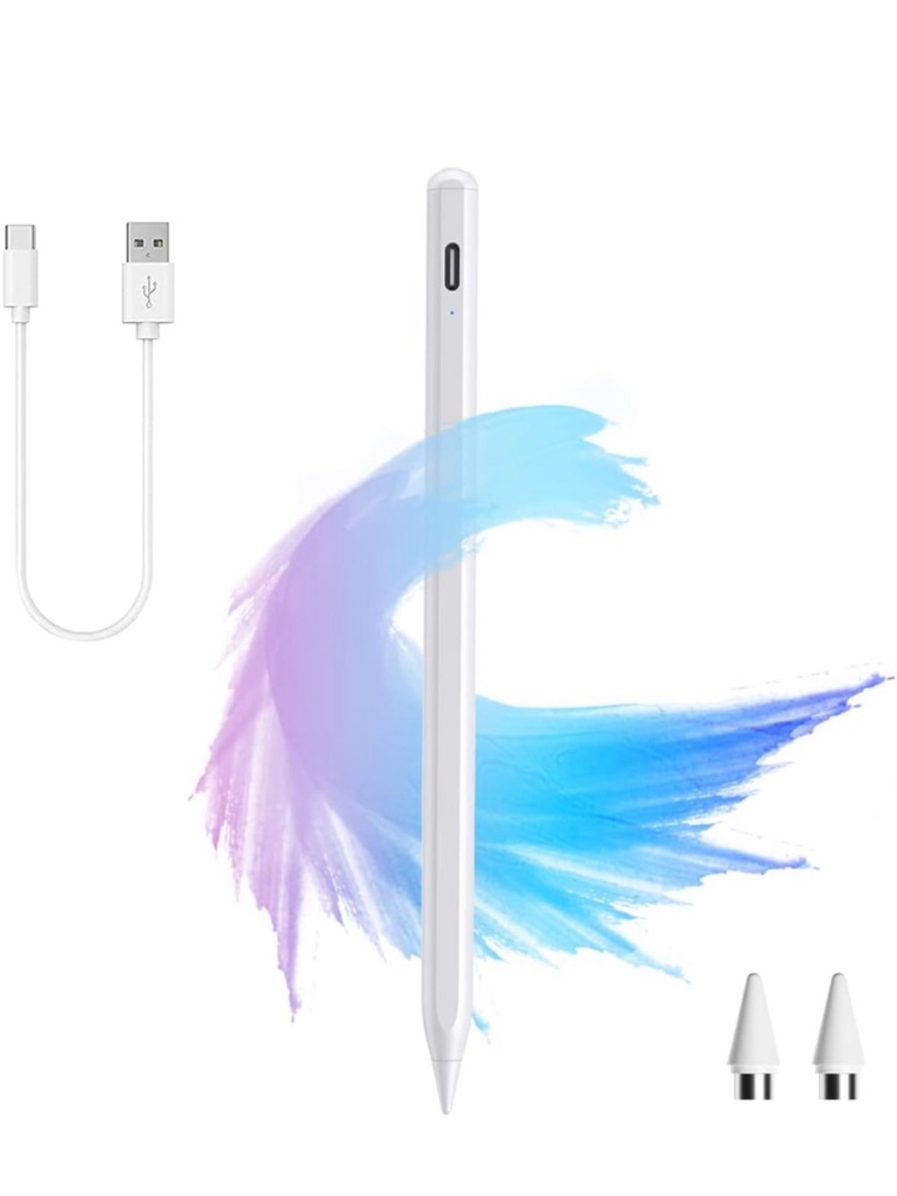 STYLUS White Digital Stylus Pen with USB-C Cable and Spare Nibs